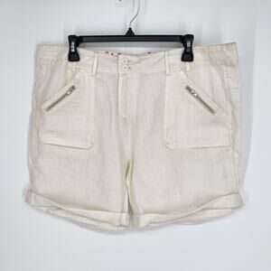 Pete & Greta by Johnny Was NEW Linen Shorts Sz 14 Zipper Accents Cuffed Hem